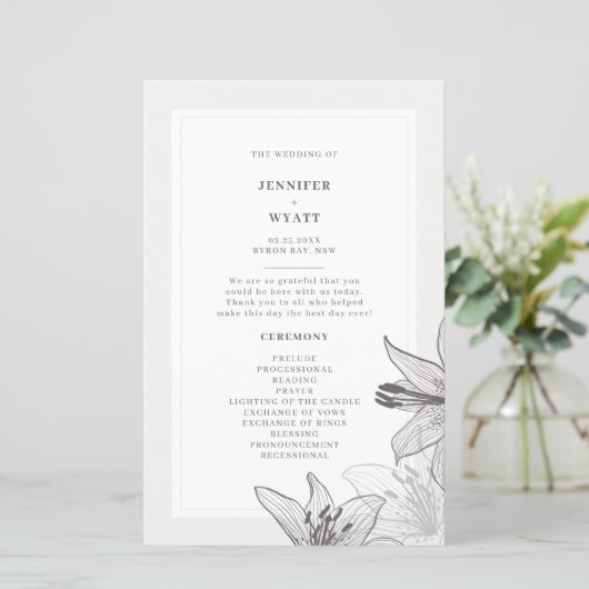 Illustration Floral Lys Programmes de mariage (Debout devant)