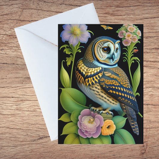 Illustration florale verte de hibou blanc