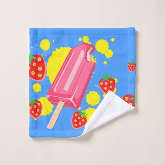 Illustration Fun Pink Popsicle and Strawberries (Gant de toilette)