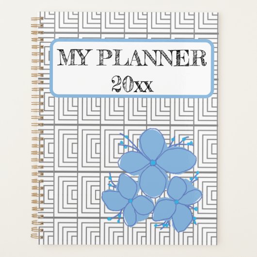 Illustration géométrique Planner à fleurs bleues (Devant)