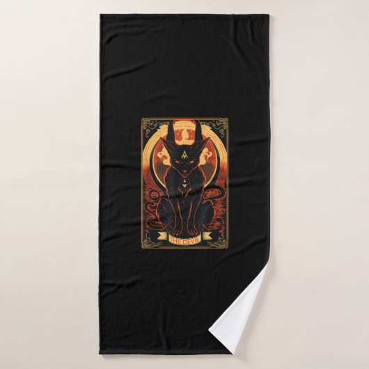 Illustration graphique de la carte Tarot Devil Cat (Serviette de bain)