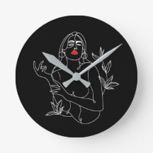 Illustration Horloge Ronde Line Art. Femme en noir