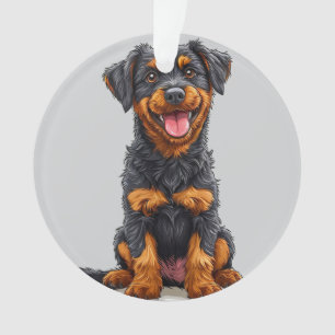 Illustration joyeuse d'un chien noir et feu