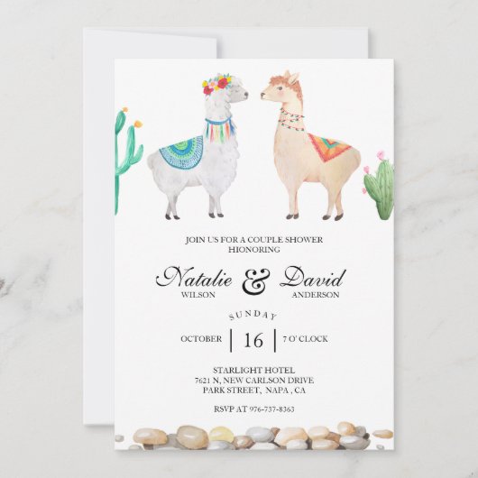 Illustration Llama Invitation Turquoise Douche Cou (Devant)