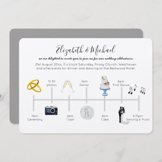 Illustration Mariage Timeline Invitation Icône Kra (Devant / Derrière)