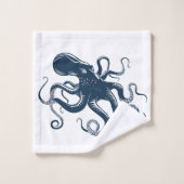 Illustration nautique de la pieuvre bleue marine (Gant de toilette)