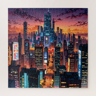 Illustration of a big city at night legpuzzel