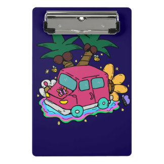 Illustration of a car, bees, and butterflies. mini klembord
