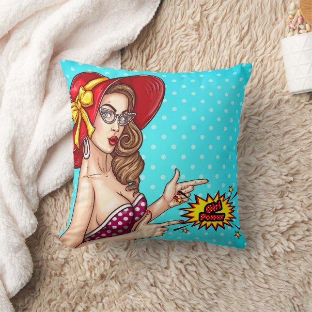 Illustration Pop Art Girl Décoratif Thro Coussin (Couverture)