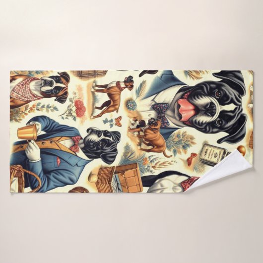 Illustration Retro Boxer Dog (Serviette de bain)