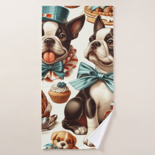 Illustration Retro Cute Boston Terrier (Serviette de bain)