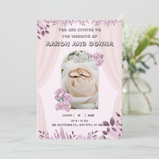 Illustration rose violet Faire-part de mariage flo