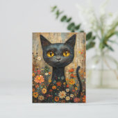 Illustration süße Katze mit Blumen Briefkaart (Staand voorkant)