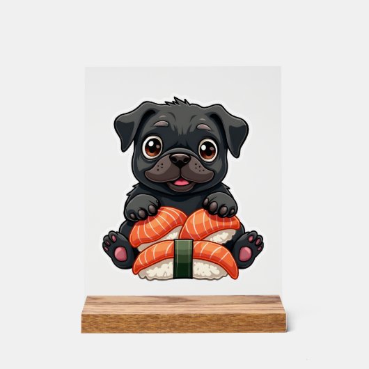 Illustration vectorielle de sushi de pug noir mign (Recto)