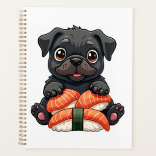 Illustration vectorielle de sushi de pug noir mign