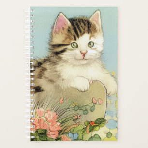 Illustration vintage de chat avec fleurs roses