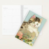 Illustration vintage de chat avec fleurs roses (Devant avec enveloppe)