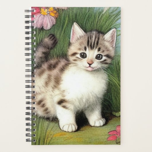 Illustration vintage de chat avec Fleurs rouges (Devant)