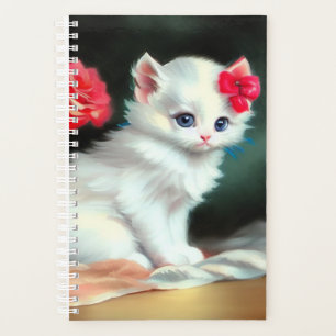 Illustration vintage de Kitten blanc avec fleurs r