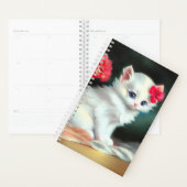 Illustration vintage de Kitten blanc avec fleurs r (Devant avec enveloppe)