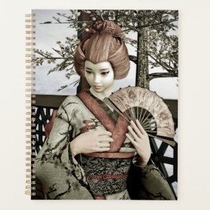 Illustration vintage d'un éventail de geisha en ki