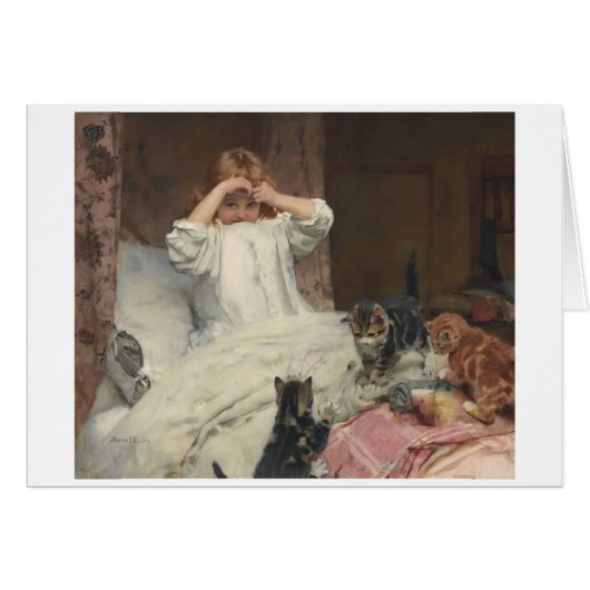 Illustration vintage - fille et ses chatons dans (Devant horizontal)