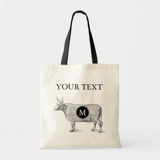 ILLUSTRATION vintage Vache Monogramme Sac fourre-t (Devant)