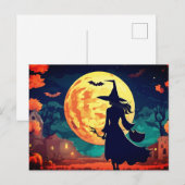 Illustration Young Witch Carte postale Halloween (Devant / Derrière)