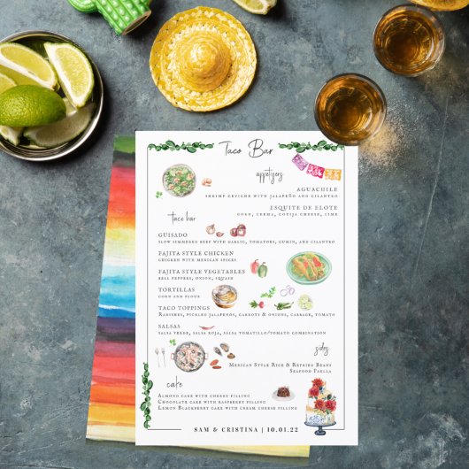 Illustré sur mesure | Menu de mariage de bar à tac