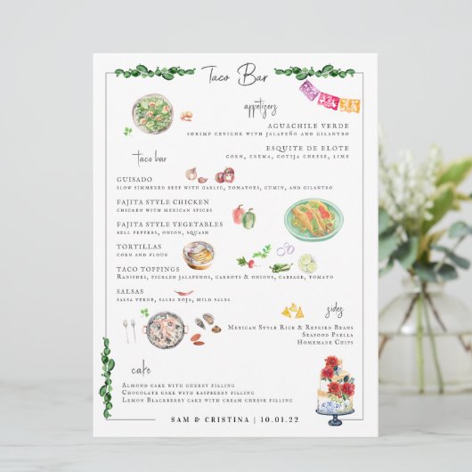 Illustré sur mesure | Menu Mariage Taco Bar (Debout devant)
