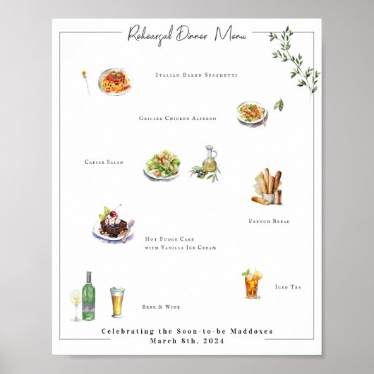 Illustré sur mesure | Poster du menu Mariage (Devant)