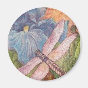 Illustreerde Dragonfly Iris-waterverf Magneet