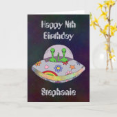 Ils viennent en paix UFO carte d'anniversaire (Fleur jaune)