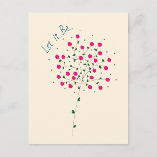 Ilustração Botânica em Rosa com Frase "Let it Be" Briefkaart