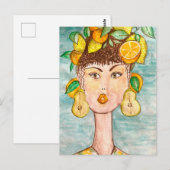 Ilustración de chica con frutas en la cabeza briefkaart (Voorkant / Achterkant)