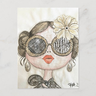 ilustracion de chica fashion con gafas en acuarela briefkaart