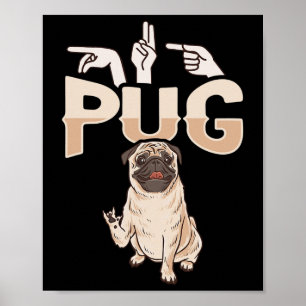 ILY Pug ASL Handgebaar Doof Gehoorverlies Bewustzi Poster