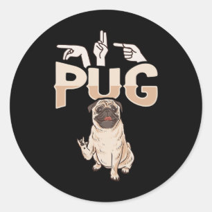ILY Pug ASL Handgebaar Doof Gehoorverlies Bewustzi Ronde Sticker