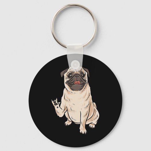 ILY PUG HOND ASL Handgebaar Doof Gehoorverlies Awa Sleutelhanger (Voorkant)