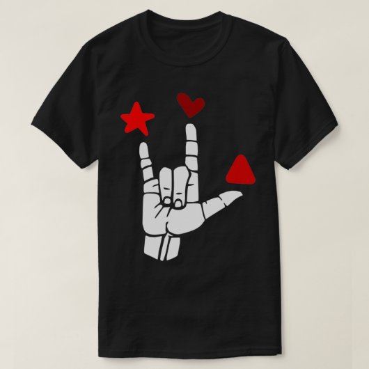 ILY-teken rode vormen ASL Sign Language Design T-shirt (Design voorkant)