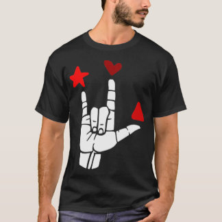 ILY-teken rode vormen ASL Sign Language Design T-shirt