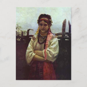 Ilya Repin-Oekraïens meisje door een hek Briefkaart