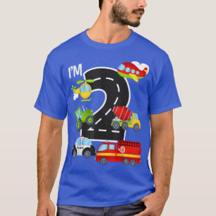 I'm 2 Birthday Boy 2nd Bday Car Fire Truck Airplan T-shirt