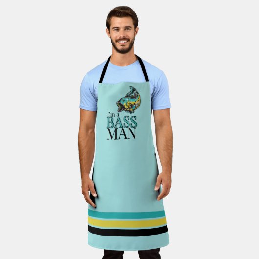 I'm A Bass Man Vist Lover in blauw en geel Schort (Gedragen)