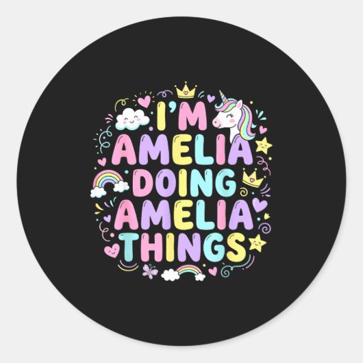 I'm Amelia Doing Amelia Things Cute Girl's  Ronde Sticker (Voorkant)