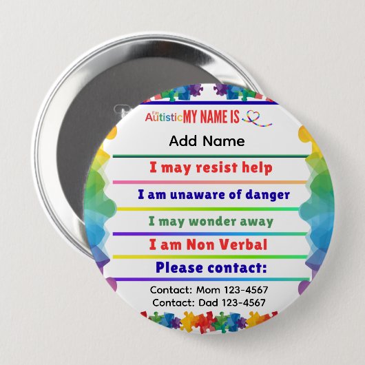 I'm autistic non verbal pin Button badge (Devant & derrière)