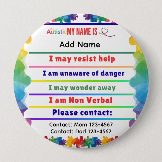 I'm autistic non verbal pin Button badge (Devant)