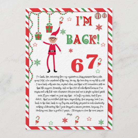 I'm back Elves Letter - Elf Welcome letter card Kaart (Voorkant)