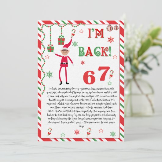I'm back Elves Letter - Elf Welcome letter card Kaart (Staand voorkant)
