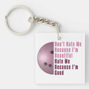 Im Beauful Im Good Bowling roze Sleutelhanger